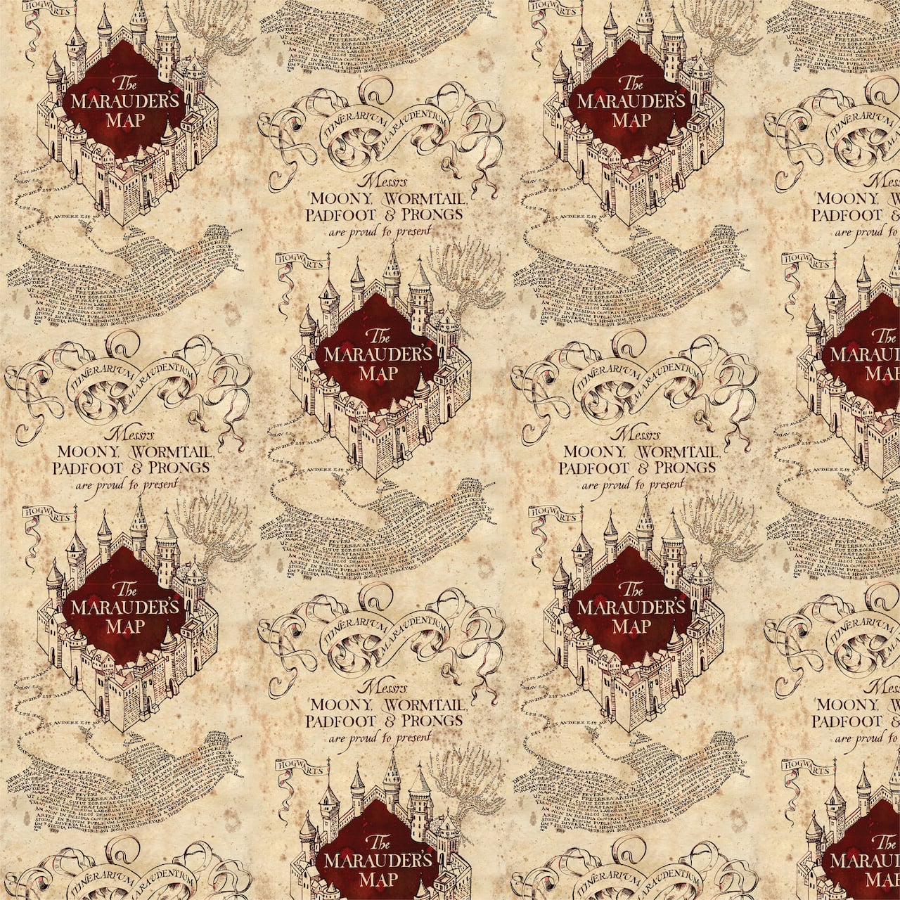 Harry Potter Tan Marauder&#x27;s Map Cotton Fabric